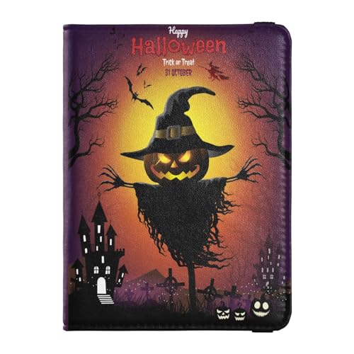 Reisepasshülle für Damen, Halloween, Vogelscheuche, Kürbis, Premium-PU-Leder, Reisezubehör, 14,5 x 10,9 cm, Bunt, Einheitsgröße von GuoChe