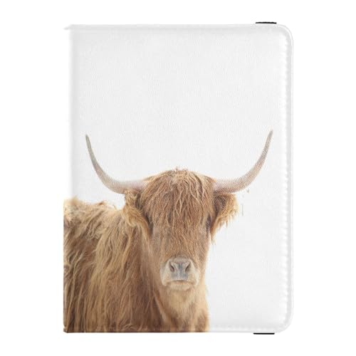 Reisepasshülle für Damen, Highland Steer, gebogene Hörner, starrend, Premium-PU-Leder, Reisezubehör, 14,5 x 10,9 cm, Bunt, Einheitsgröße von GuoChe