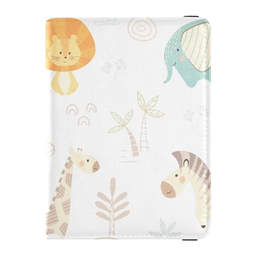 Reisepasshülle für Damen, Löwe, Giraffe, Zebra, Elefant, Baby, niedlich, Premium-PU-Leder, Reisezubehör, 14,5 x 10,9 cm, Bunt, Einheitsgröße von GuoChe