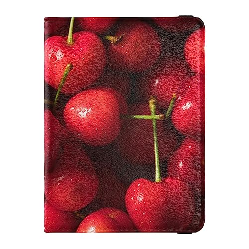 Reisepasshülle für Damen, Obstkirschen, kreativ, PU-Leder, Reisegeschenk, 14,5 x 10,9 cm, Rohe rote Bio-Kirschen, Einheitsgröße von GuoChe