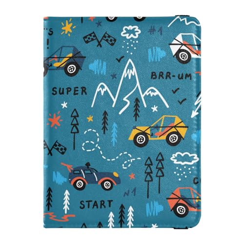 Reisepasshülle für Damen, Rennwagen, Kritzeleien, Highlands, blau, Reisepasshülle, kreatives PU-Leder, Reisepasshülle, 14,5 x 10,9 cm, Bunt, 1 size von GuoChe