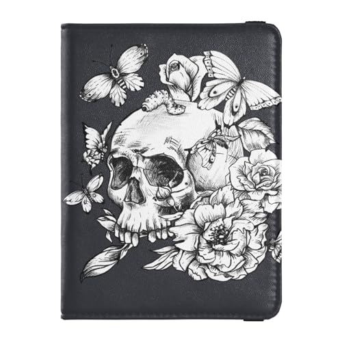 Reisepasshülle für Damen, Vintage, Gothic, Totenkopf, Schmetterlinge, Blumen, Premium-PU-Leder, Reisezubehör, 14,5 x 10,9 cm, Bunt, Einheitsgröße von GuoChe