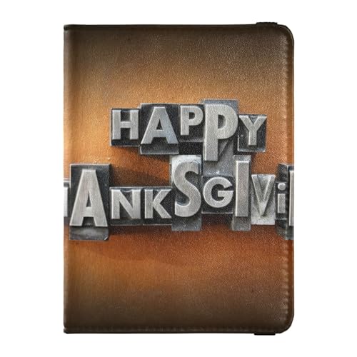 Reisepasshülle für Damen, Worte "Happy Thanksgiving", Vintage-Stil, Premium-PU-Leder, Reisezubehör, 14,5 x 10,9 cm, Bunt, Einheitsgröße von GuoChe