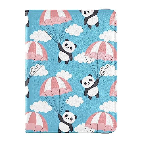 Reisepasshülle für Damen, blauer Himmel, weiße Wolken, kreativ, PU-Leder, Reisegeschenk, 14,5 x 10,9 cm, Glücklicher süßer Panda fliegt in den Himmel, Einheitsgröße von GuoChe