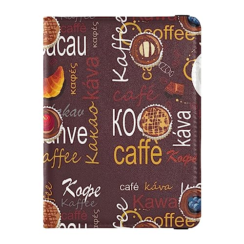 Reisepasshülle für Damen, brauner Kaffeekuchen, kreativ, PU-Leder, Reisegeschenk, 14,5 x 10,9 cm, Eine Tasse Schwarzer Kaffee Auf Einer Untertasse, Einheitsgröße von GuoChe