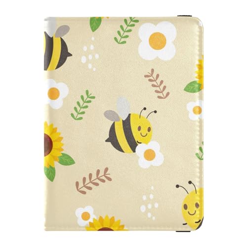 Reisepasshülle für Damen, gelbe Biene, Sonnenblume, weiße Blume, Reisepasshülle, kreatives PU-Leder, 14,5 x 10,9 cm, Bunt, 1 size von GuoChe