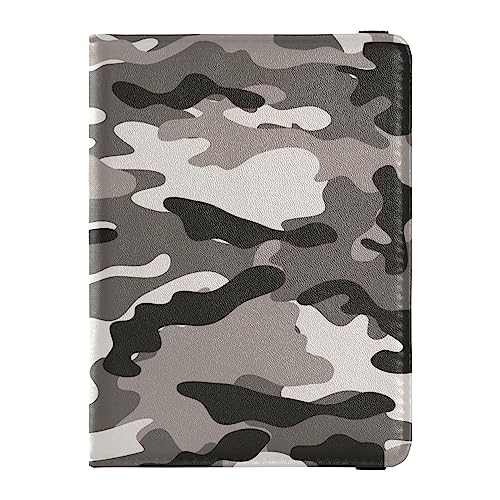 Reisepasshülle für Damen, grau-weiß, Leopardenmuster, Premium-PU-Leder, Reisegeschenk, 14,5 x 10,9 cm, Grau Camouflage, Einheitsgröße von GuoChe