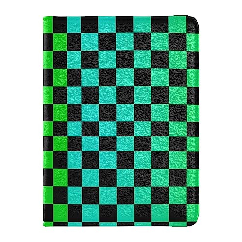 Reisepasshülle für Damen, grünes Karomuster, Premium-PU-Leder, Reisezubehör, 14,5 x 10,9 cm, Green Checker, Einheitsgröße von GuoChe