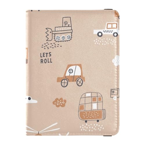 Reisepasshülle für Damen, kindliches Muster mit Autos, LKWs, Flugzeug, Reisepasshülle, kreatives PU-Leder, Reisepassschutz, 14,5 x 10,9 cm, Bunt, 1 size von GuoChe