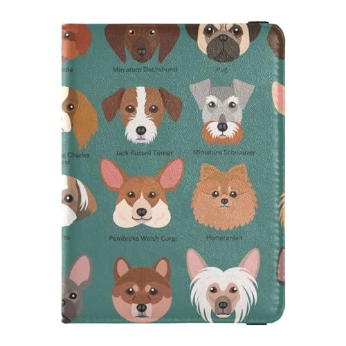 Reisepasshülle für Damen, kleine Hunde, Gesichter, Rassen, Name, Premium-PU-Leder, Reisegeschenk, 14,5 x 10,9 cm, Bunt, Einheitsgröße von GuoChe