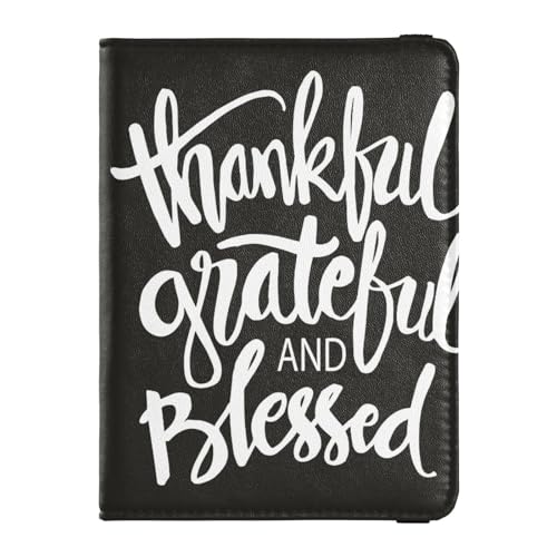 Reisepasshülle für Damen, mit Aufschrift "Thankful Grateful Blessed", kreativ, PU-Leder, Reisezubehör, 14,5 x 10,9 cm, Bunt, Einheitsgröße von GuoChe