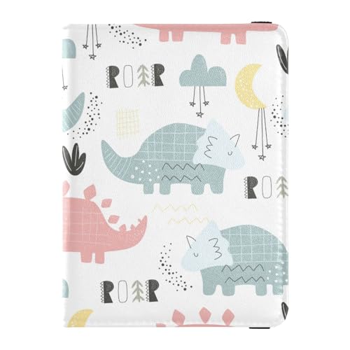 Reisepasshülle für Damen, niedlich, Dinosaurier, Kawaii, Reisepasshülle, Premium-PU-Leder, 14,5 x 10,9 cm, Bunt, 1 size von GuoChe