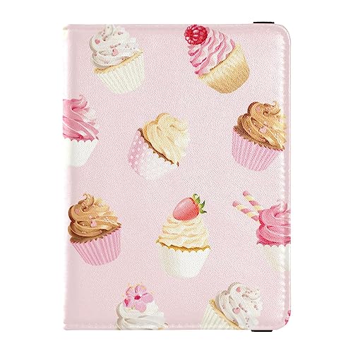 Reisepasshülle für Damen, rosa, süße Cupcakes, Premium-PU-Leder, Reisegeschenk, 14,5 x 10,9 cm, Rosa und weiße Cupcakes, Einheitsgröße von GuoChe