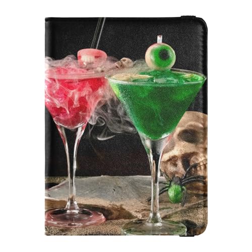 Reisepasshülle für Damen, zwei Halloween-Cocktails, kreatives PU-Leder, Reisegeschenk, 14,5 x 10,9 cm, Bunt, Einheitsgröße von GuoChe