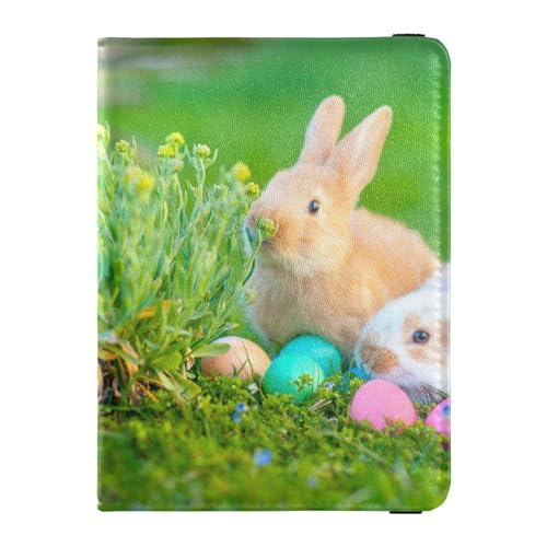 Reisepasshülle für Damen, zwei niedliche Hasen, bunt, dekorativ, Ostern, kreatives PU-Leder, Reisegeschenk, 14,5 x 10,9 cm, Bunt, Einheitsgröße von GuoChe