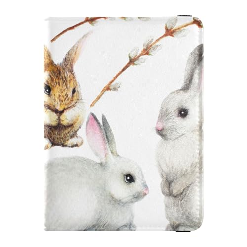 Reisepasshülle für Herren, Aquarell, Osterhasen, Weide, Premium-PU-Leder, Reisegeschenk, 14,5 x 10,9 cm, Bunt, Einheitsgröße von GuoChe