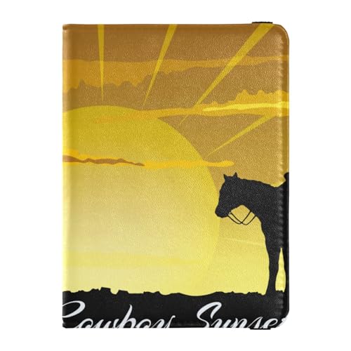 Reisepasshülle für Herren, Cowboy-Silhouette, Sonnenuntergang, Premium-PU-Leder, Reisezubehör, 14,5 x 10,9 cm, Bunt, Einheitsgröße von GuoChe