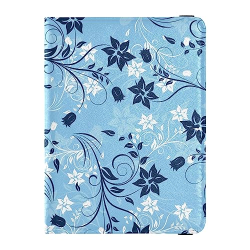 Reisepasshülle für Herren, Frühlingsblumen, Premium-PU-Leder, Reisezubehör, 14,5 x 10,9 cm, Blau floral, Einheitsgröße von GuoChe