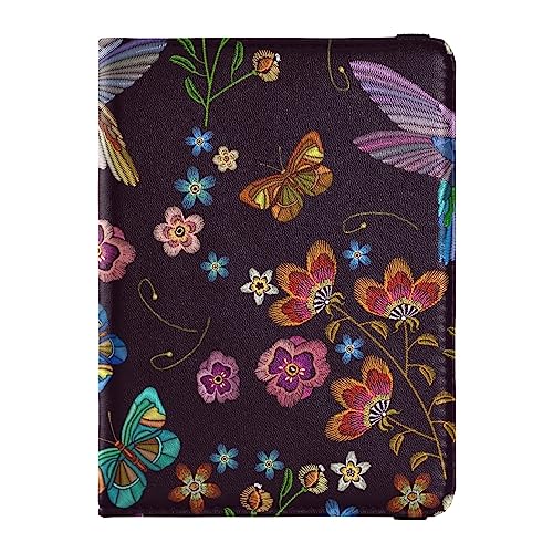 Reisepasshülle für Herren, Frühlingsblumen, kreativ, PU-Leder, Reisezubehör, 14,5 x 10,9 cm, Kolibri und tropische Blumen Stickerei, Einheitsgröße von GuoChe