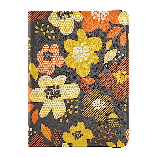 Reisepasshülle für Herren, Frühlingsblumen, kreativ, PU-Leder, Reisezubehör, 14,5 x 10,9 cm, Retro-Blumen-Motiv im Herbst orange und gelbe Farben, Einheitsgröße von GuoChe