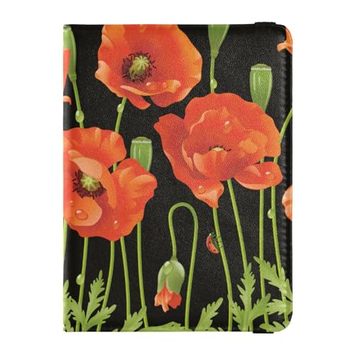 Reisepasshülle für Herren, Frühlingsrote Blumen, Mohnblumen, Premium-PU-Leder, Reisegeschenk, 14,5 x 10,9 cm, Bunt, Einheitsgröße von GuoChe