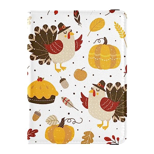 Reisepasshülle für Herren, Kürbisse, Blätter, Herbst, Premium-PU-Leder, Reisezubehör, 14,5 x 10,9 cm, Nette Türkei für Thanksgiving, Einheitsgröße von GuoChe