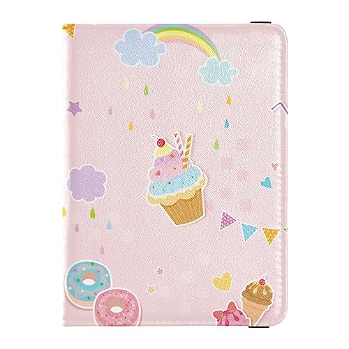 Reisepasshülle für Herren, Regenbogen-Donut-Eiscreme, Premium-PU-Leder, Reisegeschenk, 14,5 x 10,9 cm, Süßes Menü Dessert und Getränk, Einheitsgröße von GuoChe