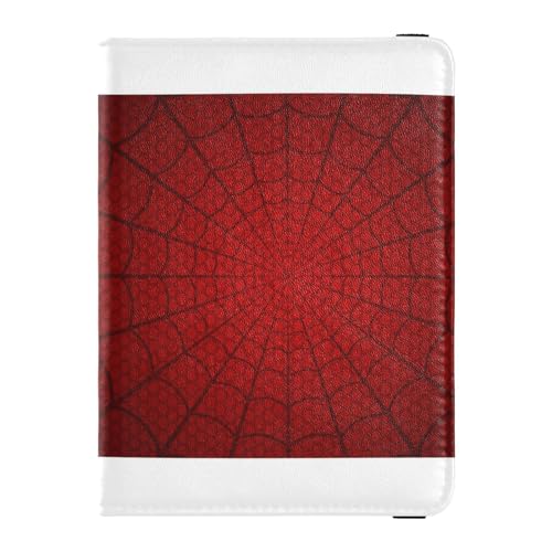 Reisepasshülle für Herren, Spinnennetz, Spinnennetz auf Rot, kreatives PU-Leder, Reisegeschenk, 14,5 x 10,9 cm, Bunt, Einheitsgröße von GuoChe