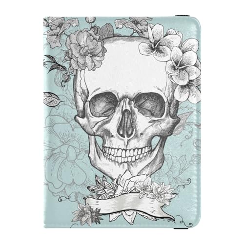 Reisepasshülle für Herren, Totenkopf, Blumen, Tag Tot, Vintage, kreativ, PU-Leder, Reisegeschenk, 14,5 x 10,9 cm, Bunt, Einheitsgröße von GuoChe