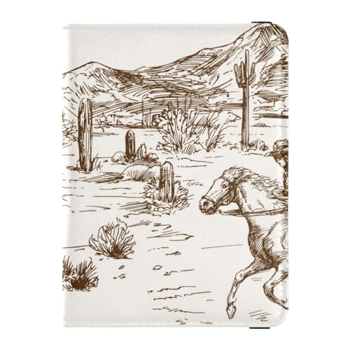 Reisepasshülle für Herren, amerikanischer Wilder Westen, Wüste, Cowboy, kreatives PU-Leder, Reisezubehör, 14,5 x 10,9 cm, Bunt, Einheitsgröße von GuoChe