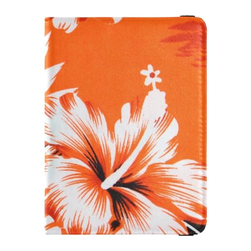 Reisepasshülle für Herren, orange-rot, Hibiskusblüte, Premium-PU-Leder, Reisezubehör, 14,5 x 10,9 cm, Bunt, Einheitsgröße von GuoChe