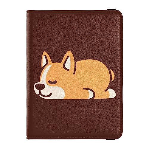 Reisepasshülle für Herren, orangefarbener Hund, Premium-PU-Leder, Reisegeschenk, 14,5 x 10,9 cm, Corgi-Welpe, Einheitsgröße von GuoChe