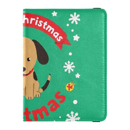 Reisepasshülle mit Aufschrift "Merry Christmas", brauner Hund, Leder, Reisepasshülle für Damen und Herren, wasserdicht von GuoChe