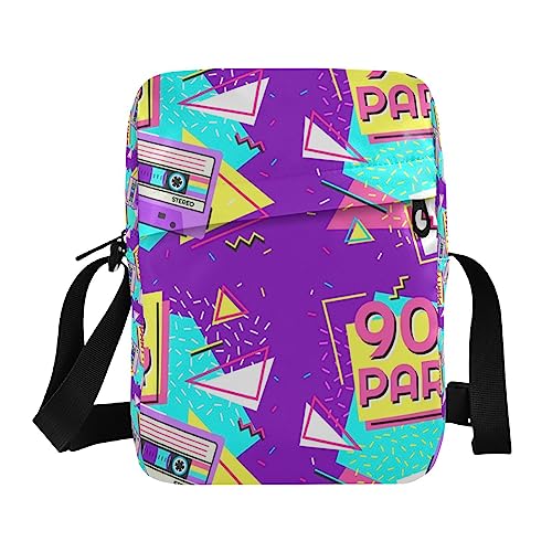 Retro 90er Jahre Party Kleine Umhängetasche für Frauen Seitentaschen Mädchen Faden Geldbörse Crossbody Tasche, Retro 90er Jahre Party von GuoChe