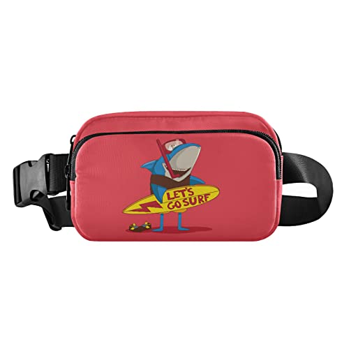 Surf Shark Bauchtasche für Damen und Herren, Gürteltasche, Crossbody-Taschen mit verstellbarem Riemen, Mini-Hüfttasche für Workout, Laufen, Rot, Maschinenwäsche, 8 x 6.5 x 2.3 Inches, Bauchtasche von GuoChe