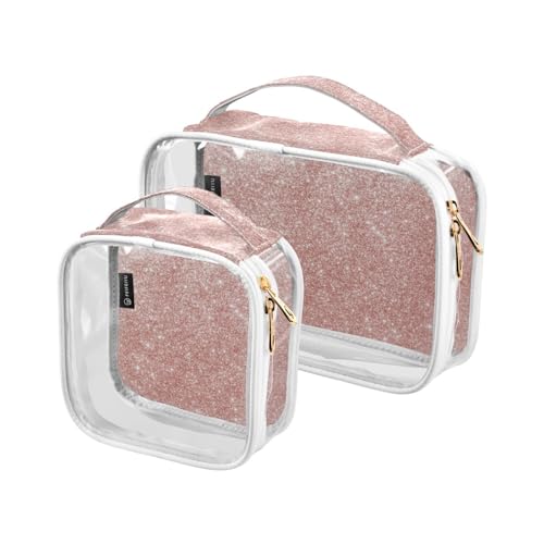 Transparente Kosmetiktasche, Handgepäck-Organizer, Taschen mit Griff, Kulturbeutel, Reisetasche, 2 Stück, rotgoldener Glitzer, Bunt, 1 size von GuoChe