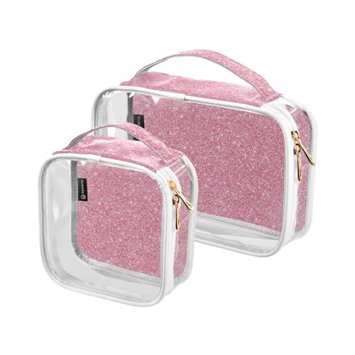 Transparente Reise-Kosmetiktasche, Handgepäck, transparente Make-up-Tasche für Damen, Premium-Kulturbeutel, 2 Stück, rosa Glitzer-Textur, Bunt, 1 size von GuoChe