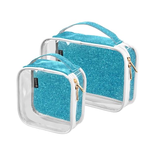 Transparenter Kosmetik-Organizer, Handgepäck-Reisetasche, aus transparentem Kunststoff, mit Tragegurt, Kulturbeutel, Reisetasche, 2 Stück, blaue Glitzer-Textur, Bunt, 1 size von GuoChe