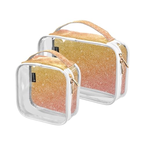 Transparenter Kosmetik-Organizer, wasserabweisend, transparente Kunststoff-Reisetasche für Damen und Herren, Kulturbeutel, 2 Stück, goldfarben, rosa, glitzernd, Bunt, 1 size von GuoChe