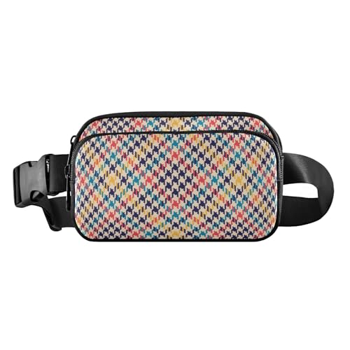 Trendige Bauchtasche für Damen, Herren, Teenager, wasserabweisend, mit verstellbarem, buntem Hahnentrittmuster, kariert, 20,3 x 13,5 x 5,8 cm, Retro-Stil, Buntes Hahnentritt-kariertes Schottenkaro, 8 von GuoChe