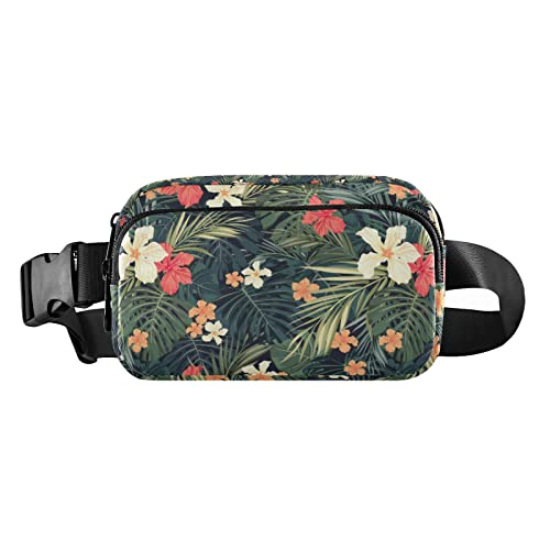 Tropische Bauchtasche mit Blumenmuster für Damen und Herren, Gürteltasche, Crossbody-Taschen mit verstellbarem Riemen, Mini-Hüfttasche für Workout, Laufen, Maschinenwäsche, 8 x 6.5 x 2.3 Inches, Bauchtasche von GuoChe