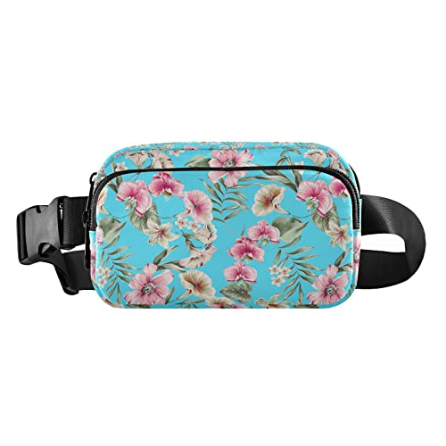 Tropische Blumen Blätter Bauchtasche für Damen Herren Gürteltasche Crossbody Taschen mit verstellbarem Riemen Mini Everywhere Hüfttasche für Workout Laufen, Maschinenwäsche, 8 x 6.5 x 2.3 Inches, Bauchtasche von GuoChe