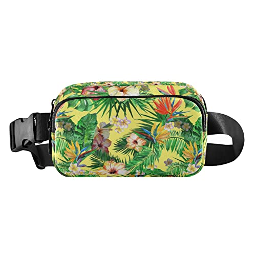 Tropische Malerei Blumen Gürteltasche für Damen Herren Gürteltasche Crossbody Taschen mit verstellbarem Riemen Mini überall Hüfttasche für Workout Laufen, Maschinenwäsche, 8 x 6.5 x 2.3 Inches, Bauchtasche von GuoChe