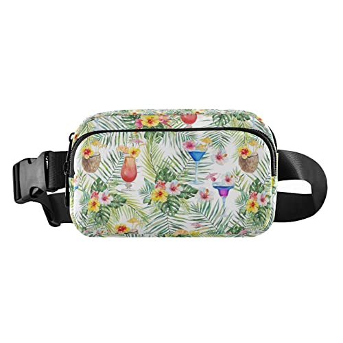 Tropische Palmenblätter, Blumen, Bauchtasche für Damen und Herren, Gürteltasche, Crossbody-Taschen mit verstellbarem Riemen, Mini-Hüfttasche für Workout, Laufen, Maschinenwäsche, 8 x 6.5 x 2.3 Inches, Bauchtasche von GuoChe