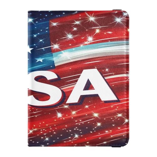 Unabhängigkeitstag Flagge Kunst Leder Reisepass und Impfpass Brieftasche Combo Reisedokumente Brieftasche Reisepass Hülle Halter Brieftasche für Männer und Frauen Wasserdicht von GuoChe