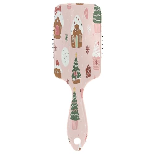 Weihnachts-Bürste mit Lebkuchenhaus-Motiv für dicke, lockige, dünne, lange, kurze, nasse oder trockene Haare, verleiht Glanz und macht glatte Kamm-Paddelbürste für Männer, Frauen, Kinder von GuoChe