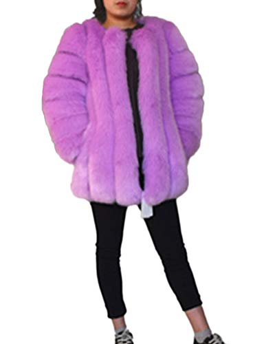 GUOCU Damen Lange Kunstpelz Jacke Elegant Plüschmantel Flauschiges Felljacke Pelzmantel Verdicken Warm Wintermantel Faux Fur Kunstfell Coat Parka Outwear Pelz Jacke Winterjacke,Vorne Offen Lila L von GUOCU