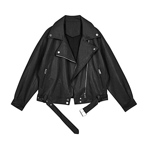 GUOCU Damen PU Lederjacke Kurzmantel Lose Kunstlederjacke im Koreanischen Stil Frauen Klassische Mode Motorrad Jacke Lässige Bikerjacke mit Reißverschluss,Mädchen Frühling College Kurze Jacke S von GUOCU