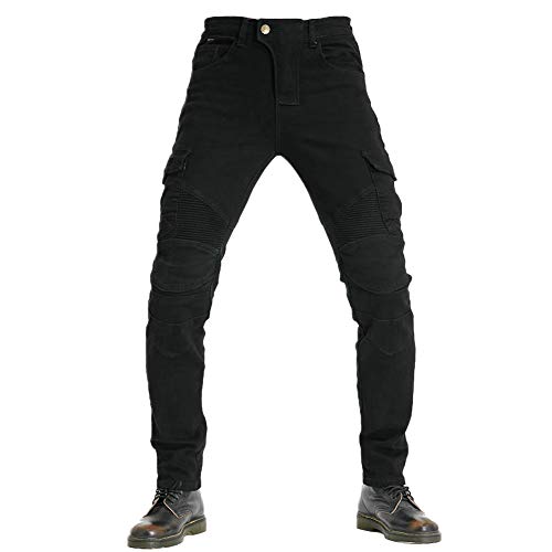 GUOCU Denim Motorradhose Herren Slim Fit Motorrad Jeans mit Protektoren Knie und Hüftprotektoren Herren Sommer Textil Jeanshose Männer Eng Stretch Motorrad Textilhose,Cargo Motorradjeans Schwarz L von GUOCU