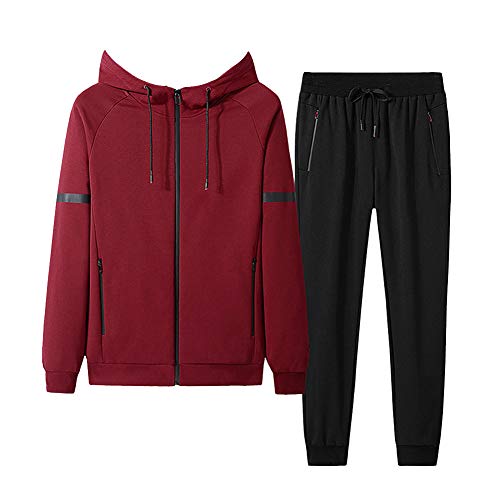 GUOCU Herren Lässiger Sportanzug Set Zweiteiliger Anzug Langarm Hoodie Trainingsjacke Kapuzenjacke & Jogginghose Sport Hose Fitnessanzug Trainings-Anzug Fitness Outfit rot Schwarz2 6XL von GUOCU